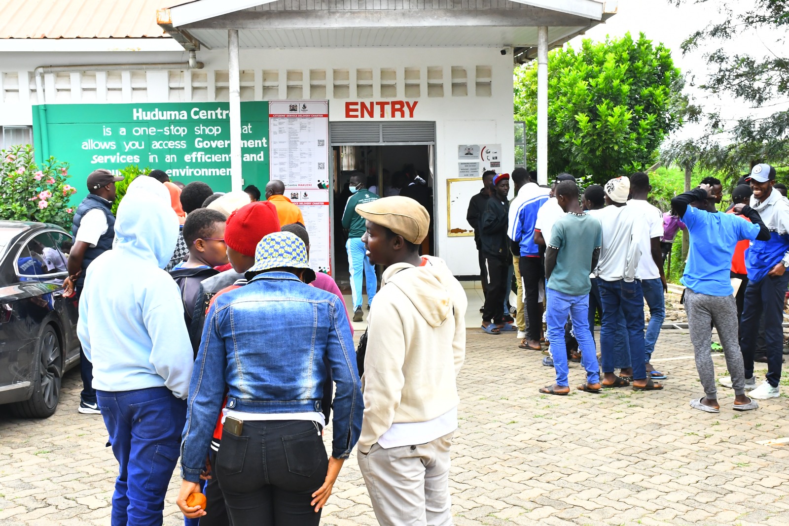 Players queuing at Huduma Centre entrance for verification